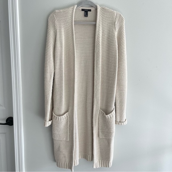 Forever 21 long cream knit cardigan with pockets - Picture 1 of 7